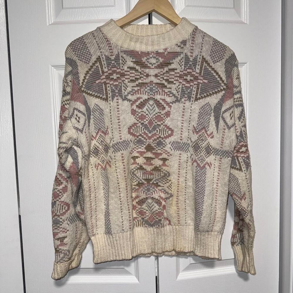 Vintage 1980s tribal geometric knit sweater size medium